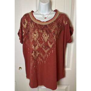 Miss Me Women's, Size Large,  Red Sequin Lace Back Top